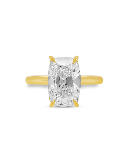 Solitaire Engagement Ring 5.00 Carat Lab-grown Old Mine Elongated Cushion Cut Diamond | 14kt Yellow Gold