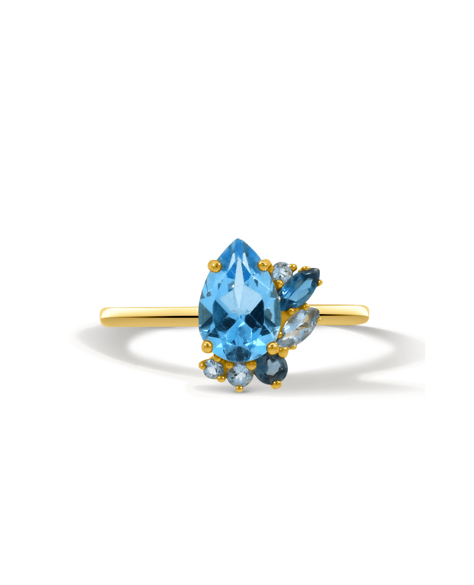 Swiss Blue Topaz, London Blue Topaz & Aquamarine Ring | 14kt Yellow Gold