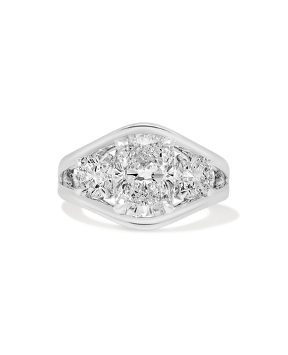 Three Stone Engagement Ring 3.50 Carat TW Lab-grown Elongated Cushion Diamond | 14kt White Gold