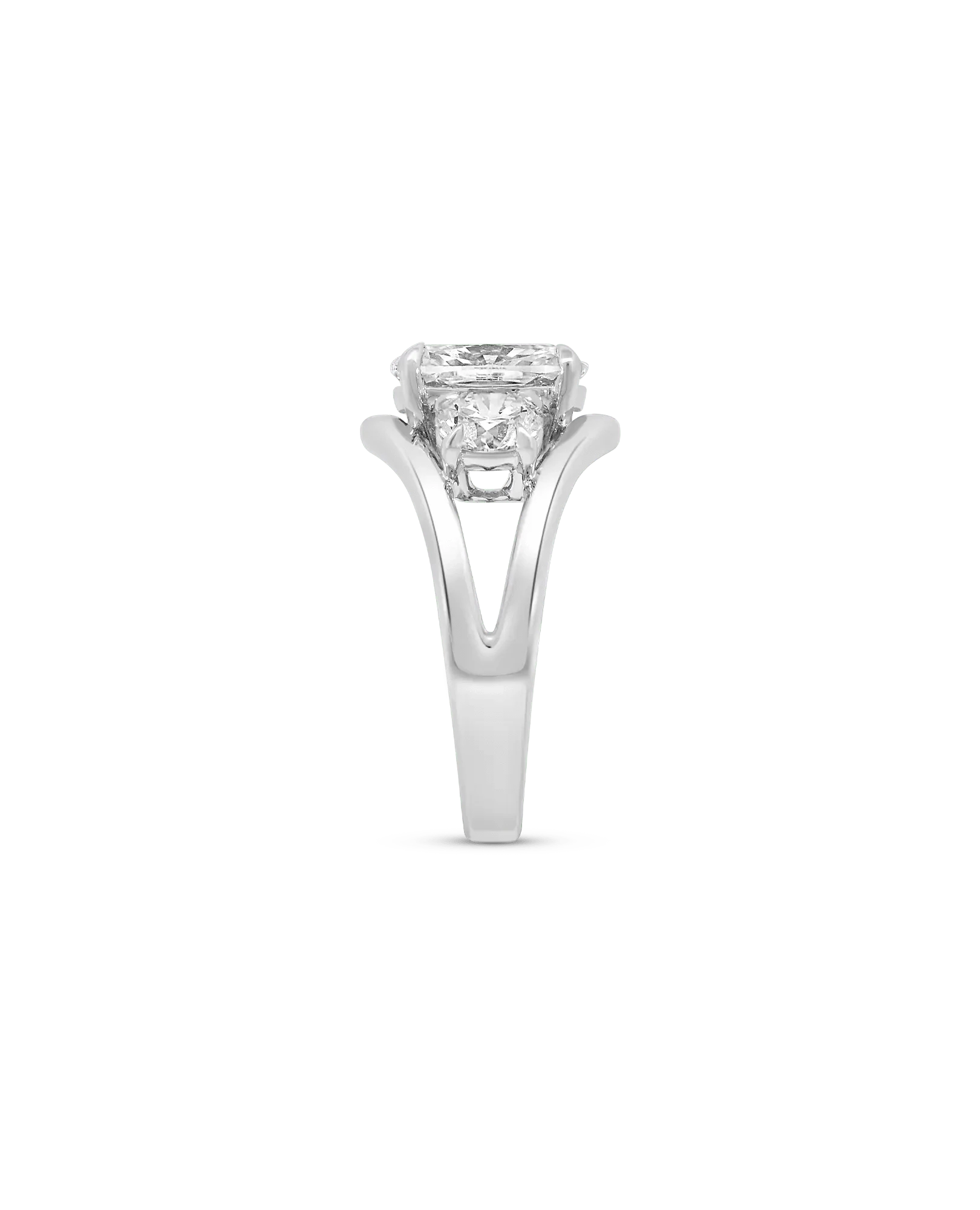 Three Stone Engagement Ring 3.50 Carat TW Lab-grown Elongated Cushion Diamond | 14kt White Gold