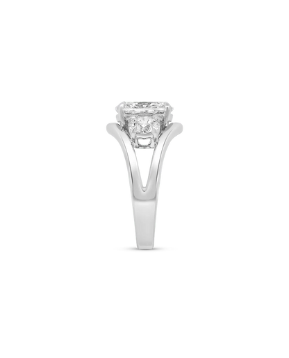Three Stone Engagement Ring 3.50 Carat TW Lab-grown Elongated Cushion Diamond | 14kt White Gold