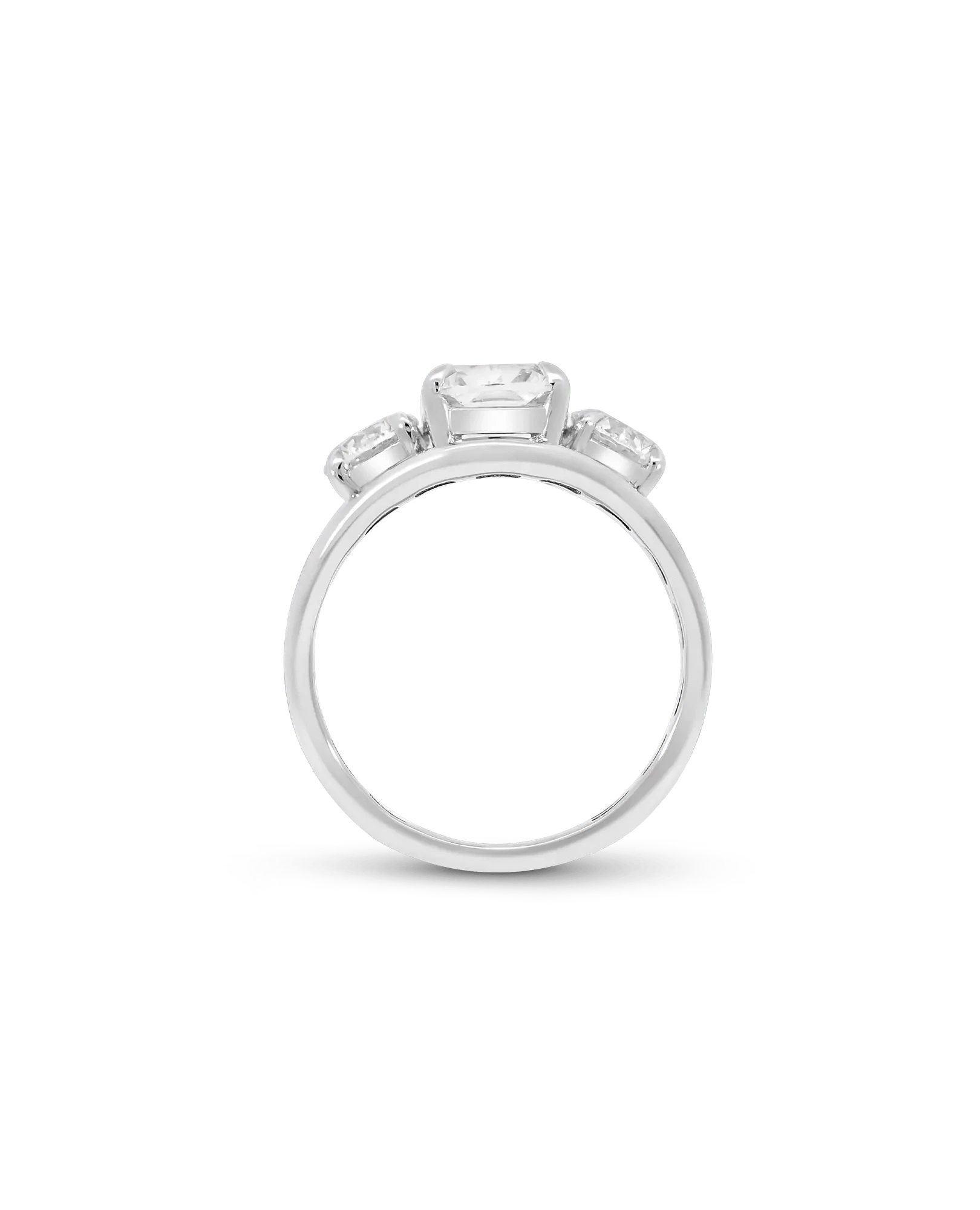 Three Stone Engagement Ring 3.50 Carat TW Lab-grown Elongated Cushion Diamond | 14kt White Gold