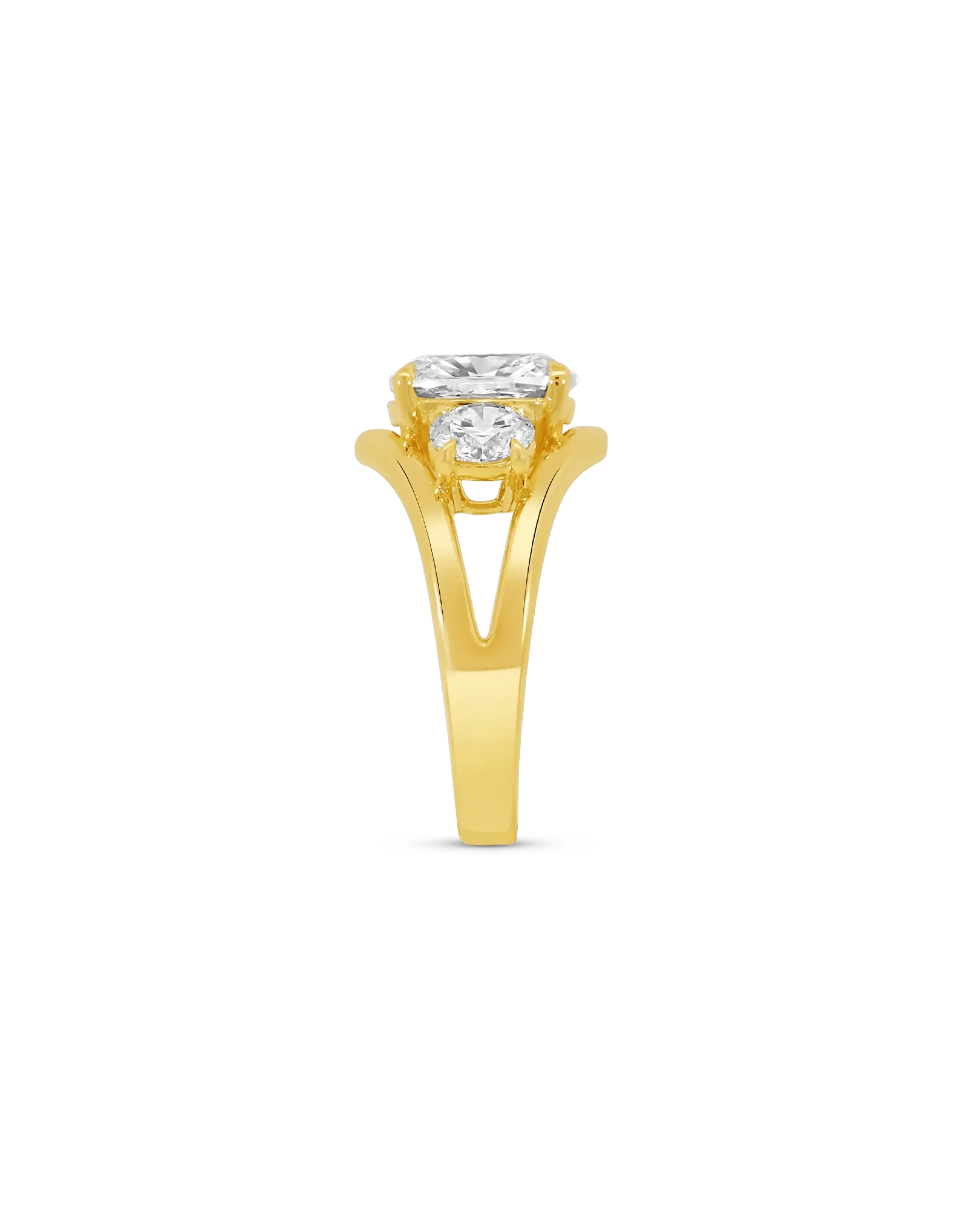 Three Stone Engagement Ring 3.50 Carat TW Lab-grown Elongated Cushion Diamond | 14kt Yellow Gold