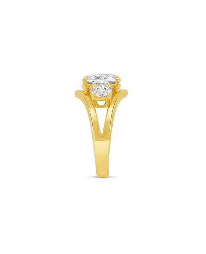 Three Stone Engagement Ring 3.50 Carat TW Lab-grown Elongated Cushion Diamond | 14kt Yellow Gold