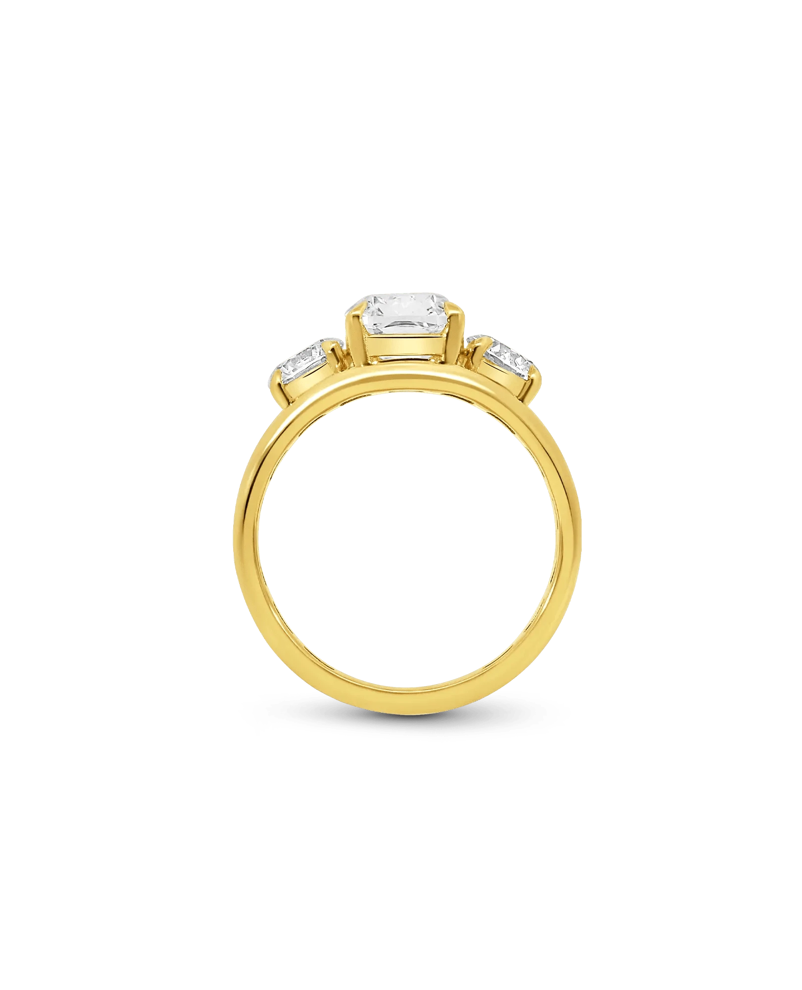 Three Stone Engagement Ring 3.50 Carat TW Lab-grown Elongated Cushion Diamond | 14kt Yellow Gold