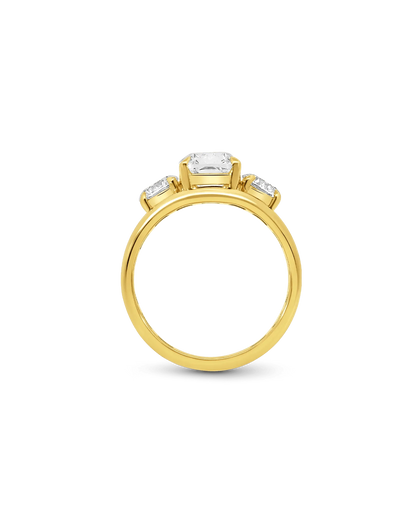 Three Stone Engagement Ring 3.50 Carat TW Lab-grown Elongated Cushion Diamond | 14kt Yellow Gold