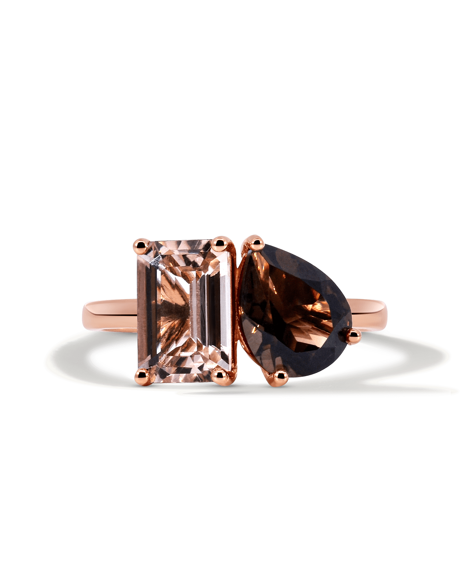 Toi et Moi Ring Morganite & Smoky Quartz | 14kt Rose Gold