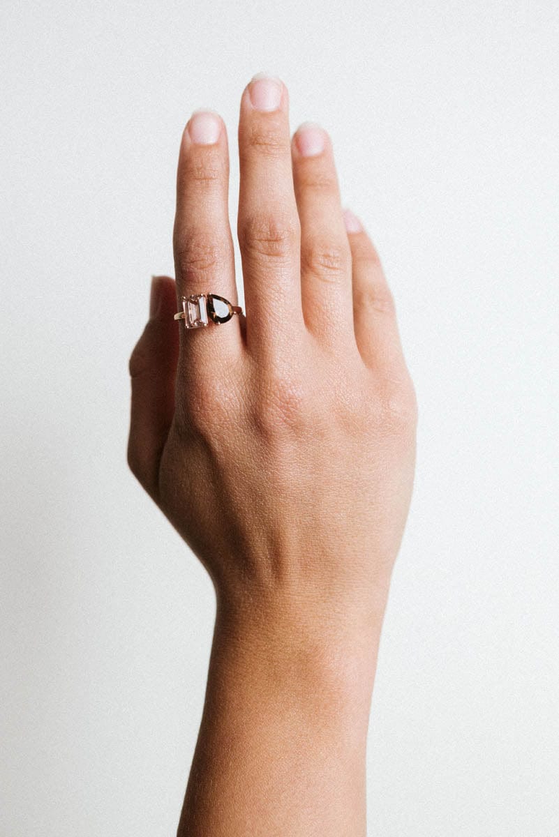 Toi et Moi Ring Morganite & Smoky Quartz | 14kt Rose Gold