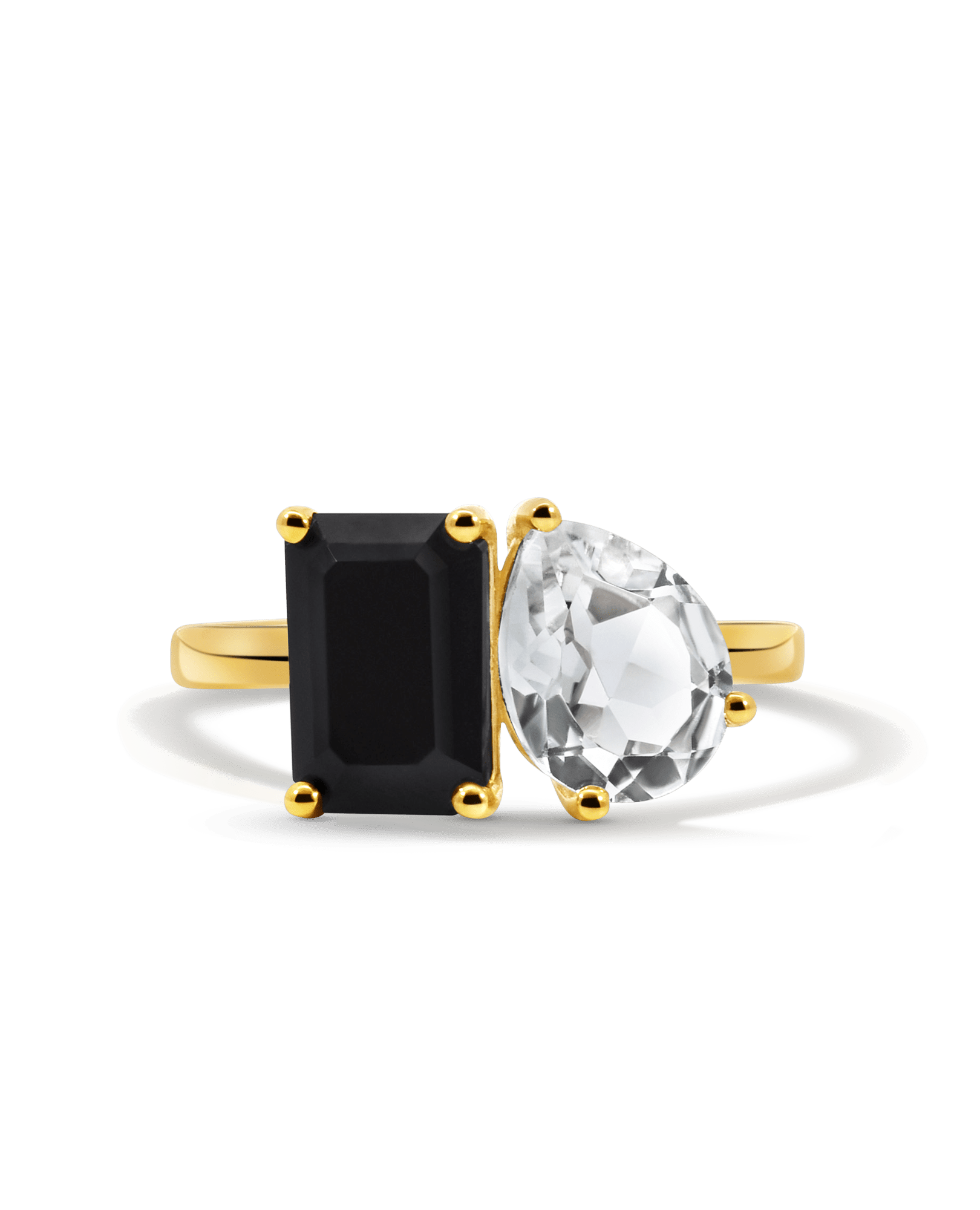 Toi et Moi Ring Onyx & White Topaz | 14kt Yellow Gold