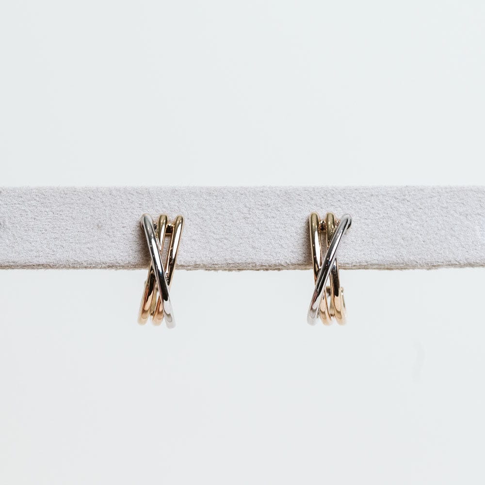 Triple Row Crossover Earrings | 10KT Yellow/White Gold