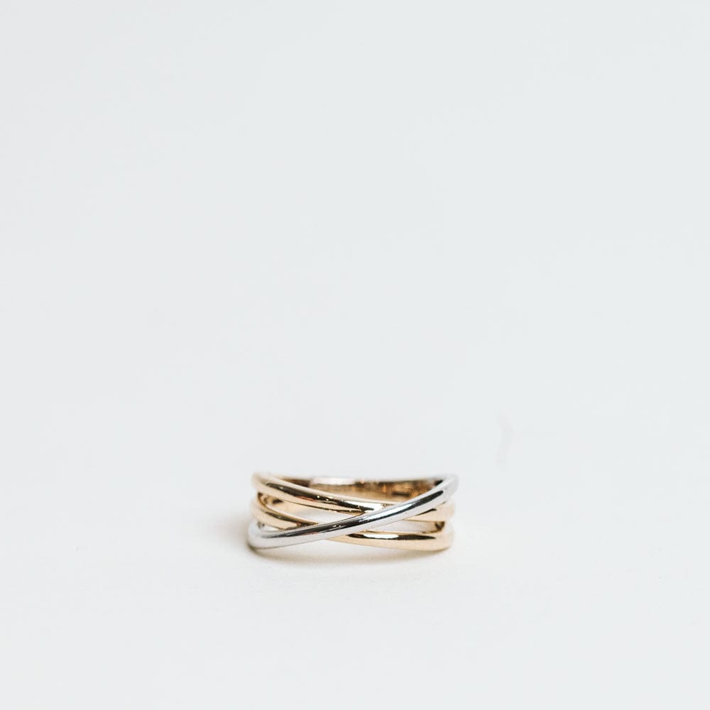 Triple Row Crossover Ring | 10KT Yellow/White Gold